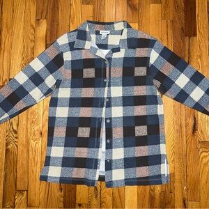 vintage 90s brown/white/blue checkered flannel button up shirt